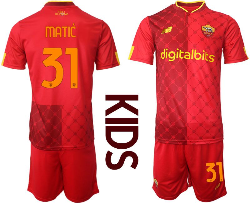 Youth 2022-2023 Club AS Rome home red #31 Soccer Jersey->youth soccer jersey->Youth Jersey
